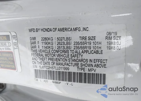 2020 Acura Rdx Technology Package from USA, damaged, VIN 5J8TC2H57LL011999